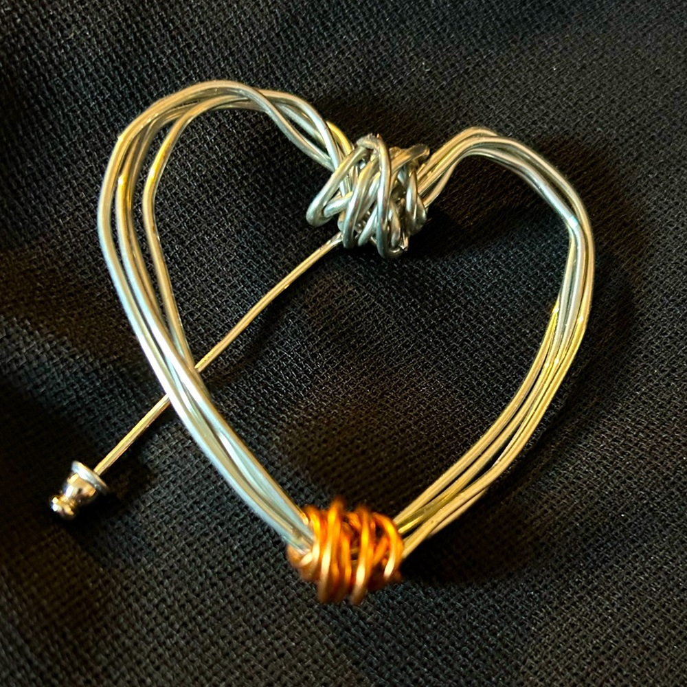 VTG wrapped metal Silver and Copper wire Heart Stick pin. Great for Valentines!
